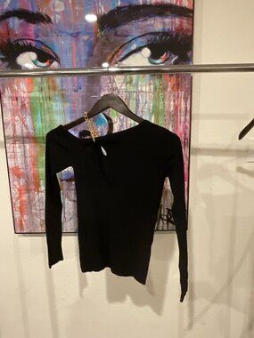 NICHOLAS Paloma Top Black Small NWT Ribbed Chain Detail